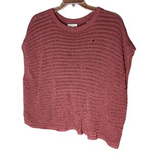 Max Studio London Open Knit Sweater L Oversized Rust Boho Pullover